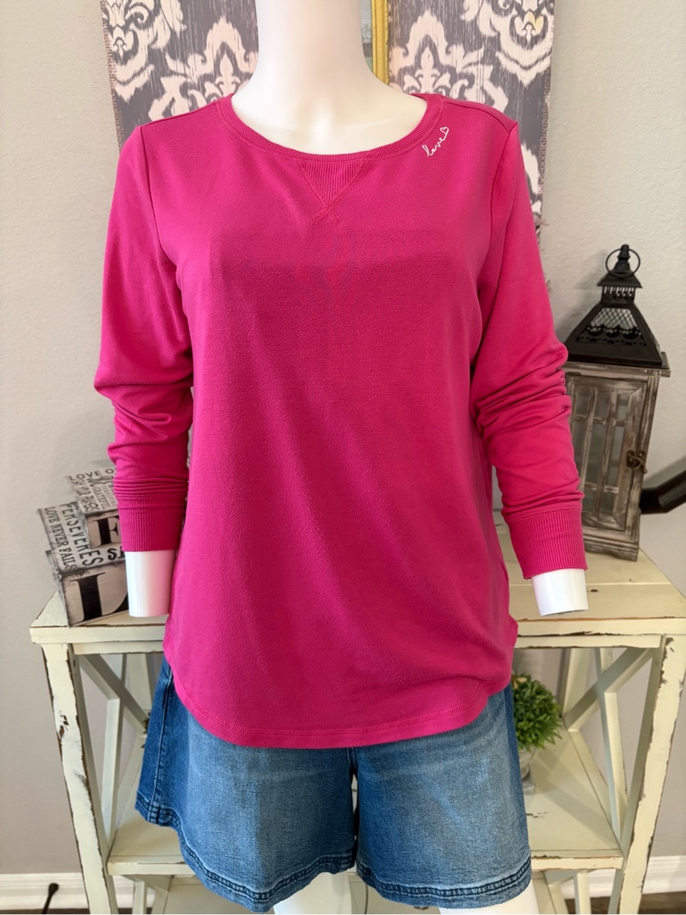 Rachel Zoe Hot Pink Long Sleeve Crew Sweatshirt